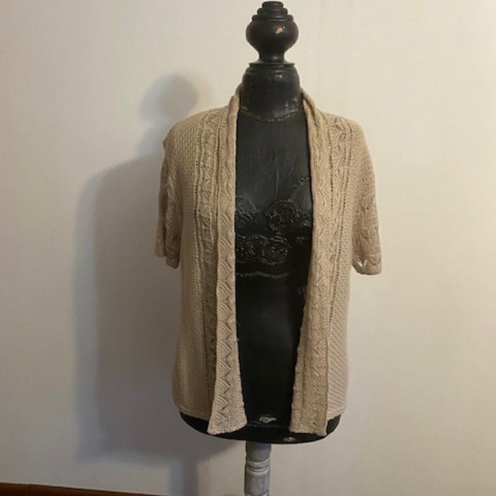 Sunny Leigh Tan knit open cardigan, size L